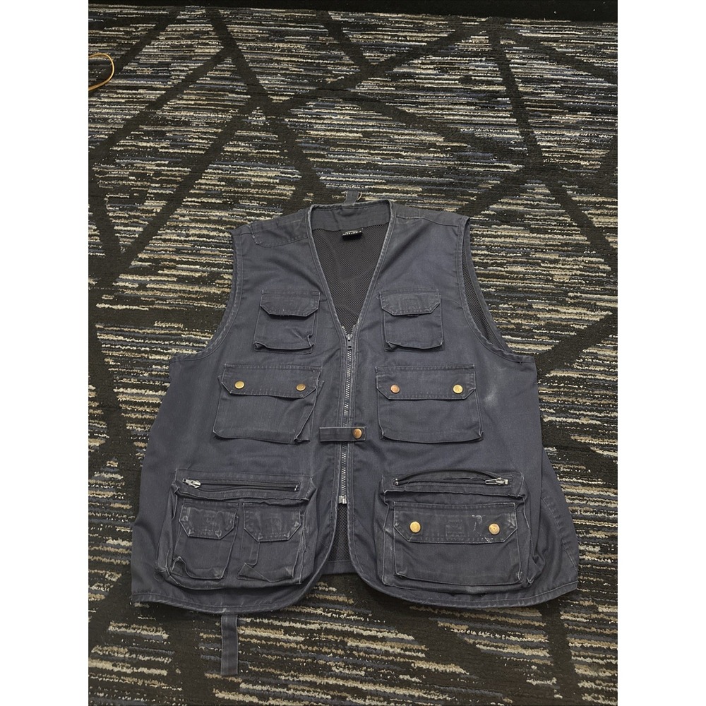 MIL-TEC Tactical XL Moleskin Canvas Vest Cargo Hunting and Fishing Navy Blue XL